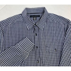 Kenneth Cole New York Men's Dress Shirt Size Large 16.5 Blue Check‎ Long Sleeve